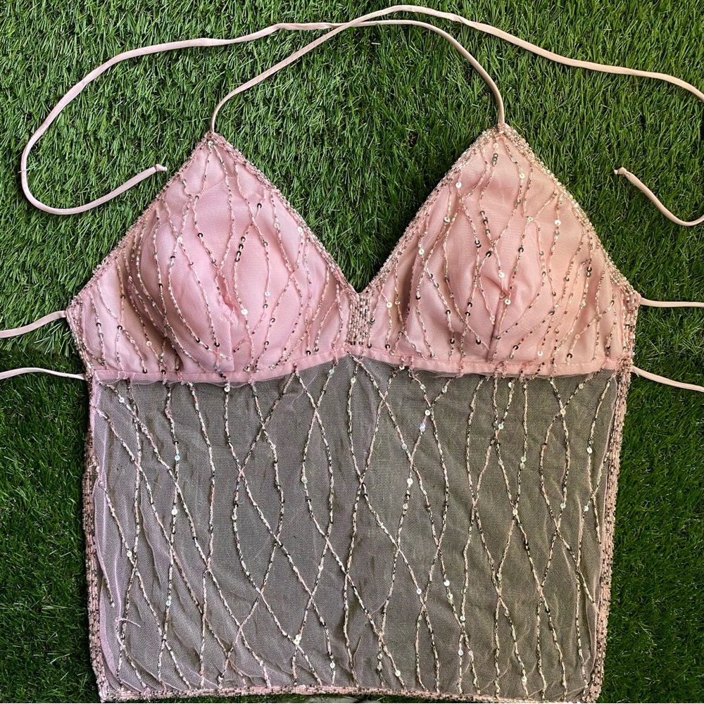 Y2K baby pink halter top